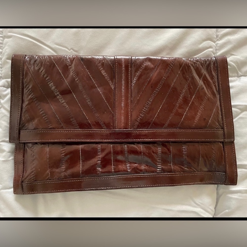 Vintage Eel Skin Clutch Purse in Dark Burgundy
